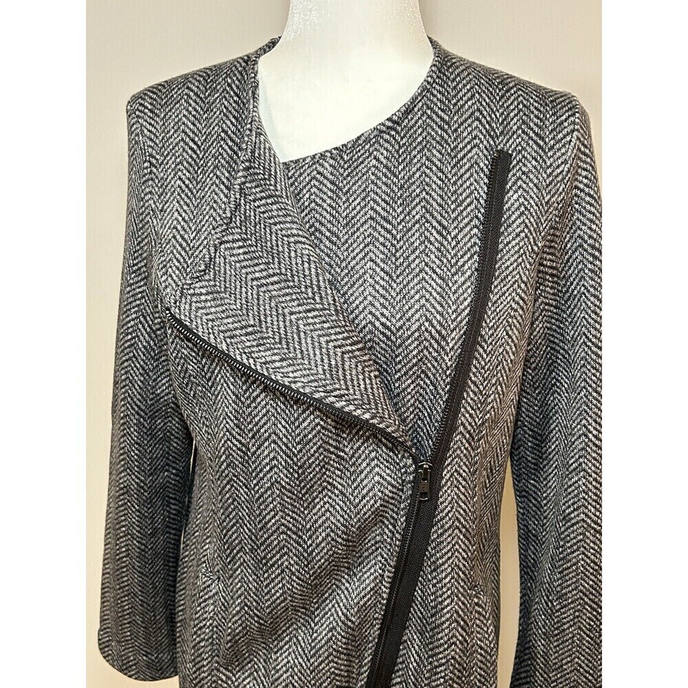 BANANA REPUBLIC Asymmetrical Houndstooth Charcoal Women’s Jacket Medium - Picture 3 of 9